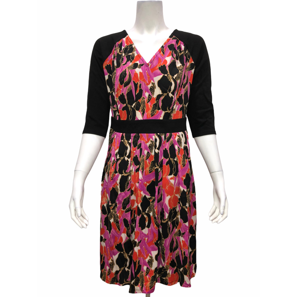 Styled by Joe Zee Women's 3/4 Sleeves Printed Dress Black/Fuchsia Small Size